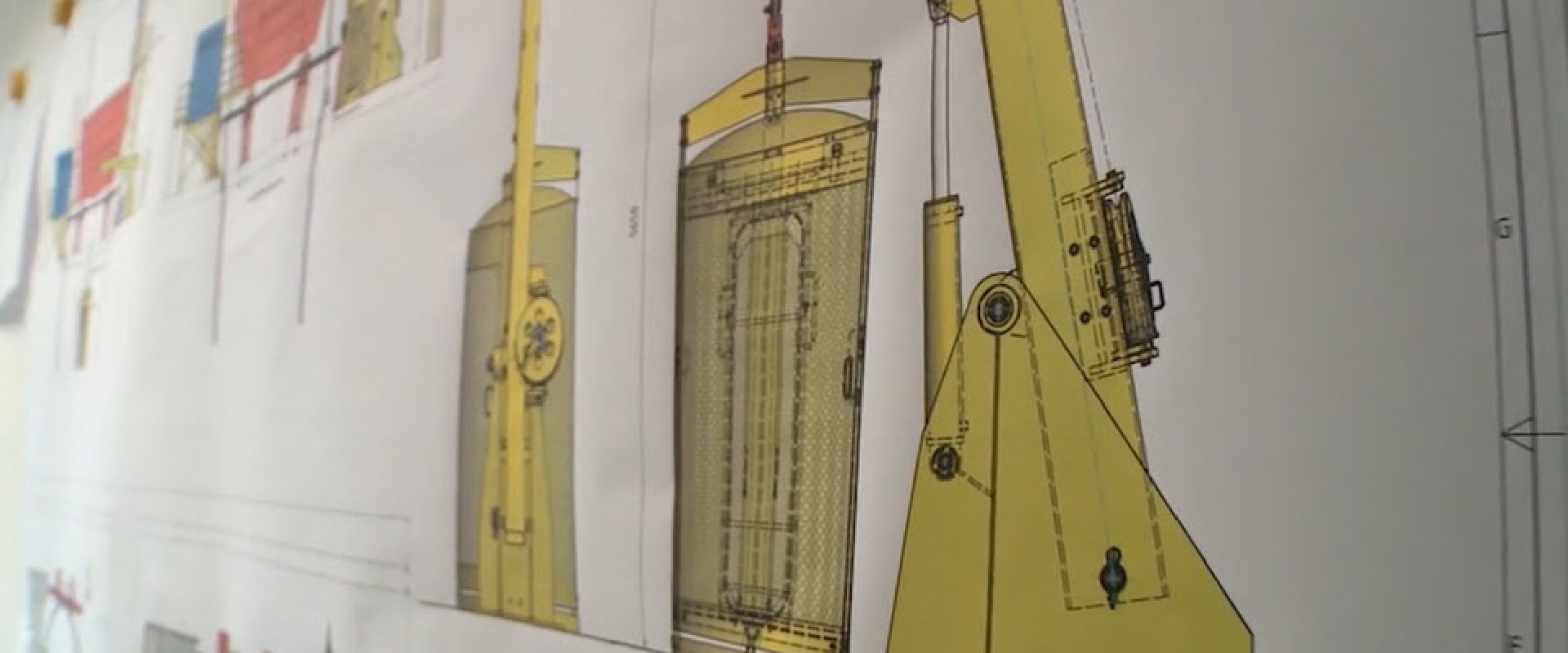 Various engineering technical 3D renderings of mine shafts and equipment